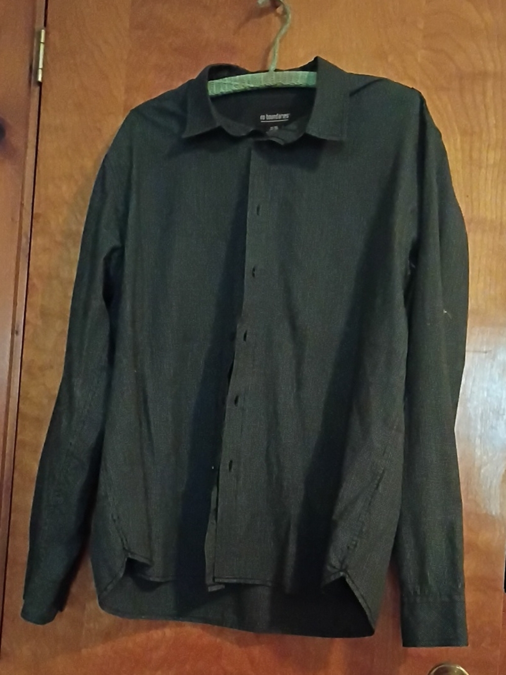 No Boundaries Black Button-Up Shirt with White Grid